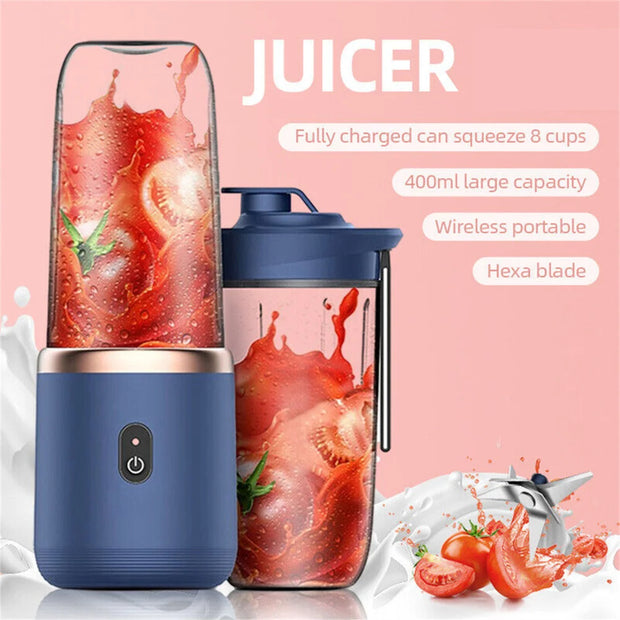 400ml Portable Mini Fruit Blender Electric Wireless Juicer With 6 Blades For Smoothies And Shakes, USB Rechargeable Mini Juicer